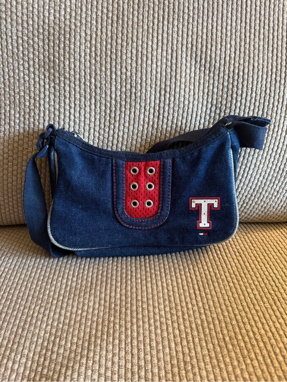 Vintage Y2K Tommy Hilfiger Denim Mini Shoulder Bag Purse - Varsity Letter T